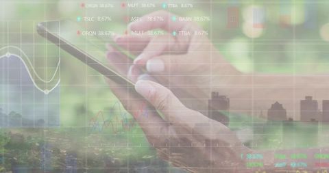 Hands Interacting with Touchscreen and Digital Finance Interface