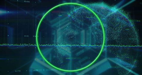 Futuristic Neon Circular Interface with Dynamic Waveforms