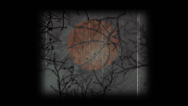 This digital art depicts an animated square composed of balls, bouncing on a dark and eerie background with flickering lines and ghostly branches. Ideal for use in creating spooky or Halloween-themed videos, digital presentations, or backgrounds for eerie or Halloween content. The bouncing square made of basketballs adds a surreal and mysterious element to the design.