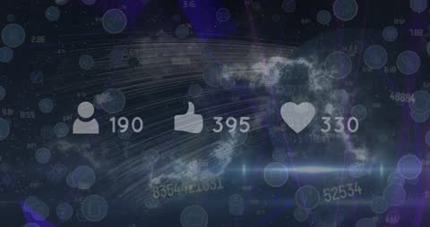 Social Media Engagement Icons with Virtual Data Background