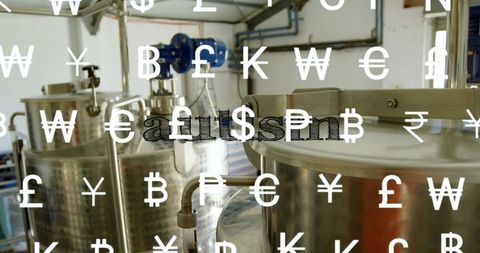 Global Currency Signs over Industrial Refinery