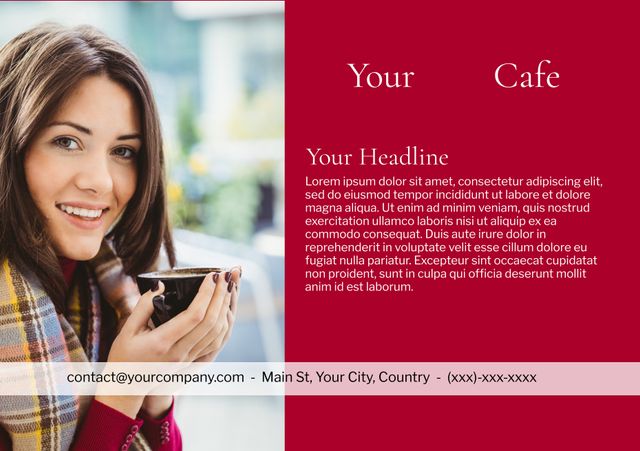 Smiling Woman Holding Coffee Cup for Business Cafe Advertisement - Download Free Stock Templates Pikwizard.com