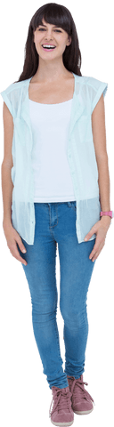 Full Length Transparent Portrait of Smiling Woman in Casual Attire