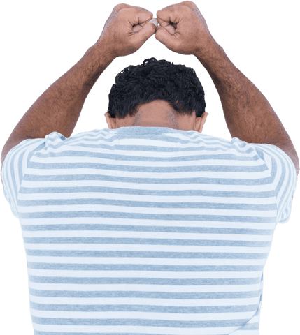 Rear View of Man with Fists Clenched in Frustration Transparent Look