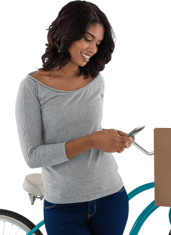 transparent smiling woman texting by bicycle - Download Free Stock Videos Pikwizard.com