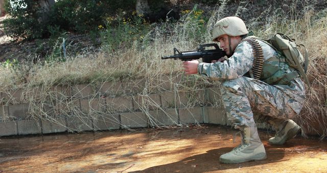 Soldier Hiding and Aiming in Natural Environment Forest - Download Free Stock Images Pikwizard.com