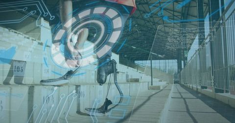 Athlete with Prosthetic Blade Training and Digital Data Overlay