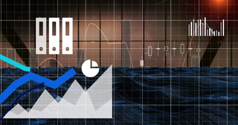 High-Tech Business Analytics with Digital Icons and Graphs