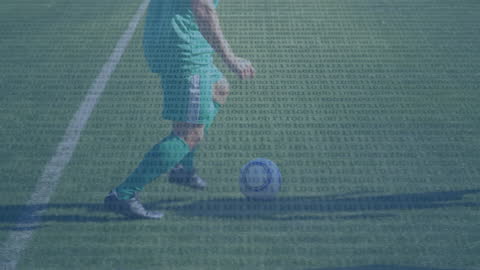 Football Player Eluding Rivals Overlaid with Binary Code