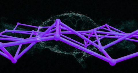 Futuristic purple network in virtual space with brain outline