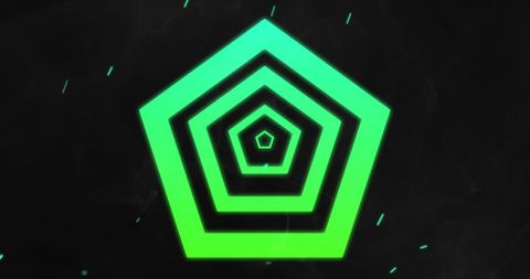 Neon Green Pentagons Spinning on Black Background Concept
