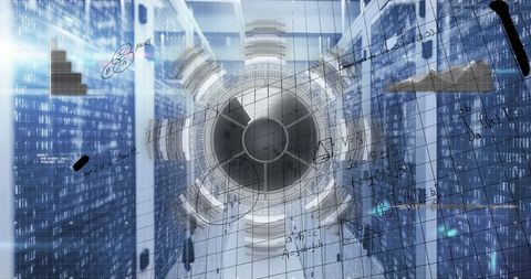 Digital Data Processing in Server Room with Mathematical Interface - Download Free Stock Images Pikwizard.com