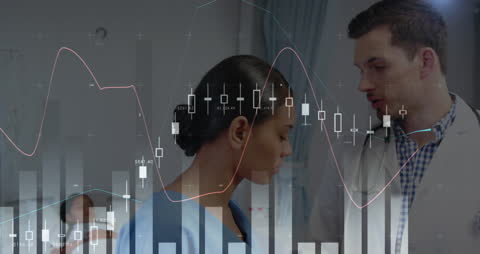 Medical Professionals Analyzing Data with Technology Overlay