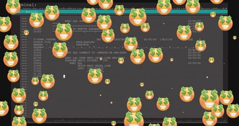 dollar sign emojis floating over coding screen indicating wealth - Download Free Stock Images Pikwizard.com