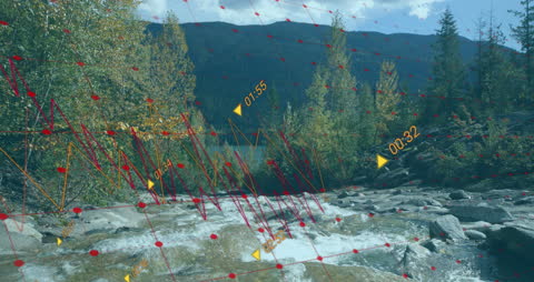 Digital Interface Overlay on Scenic Mountain Landscape