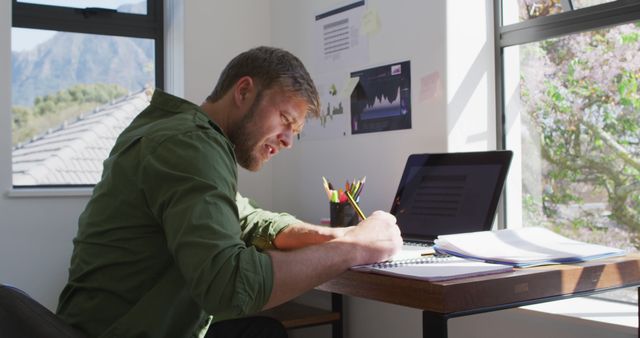 Man Working from Home at Desk - Download Free Stock Images Pikwizard.com