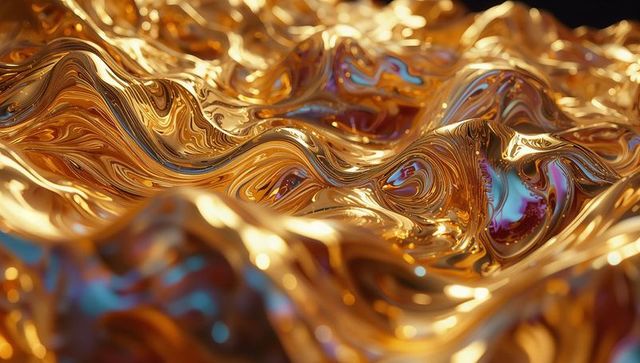 Reflective Gold Fluid with Blue and Purple Glints