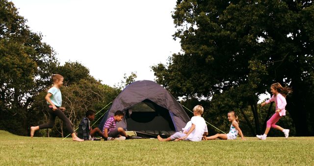 Children Camping in Park with Tent and Playing Activities - Download Free Stock Images Pikwizard.com