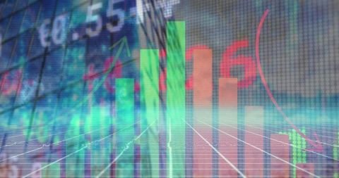 Animated Financial Bar Chart with Growth and Decline Arrows