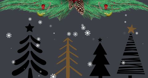 Festive Fir Decoration Over Stylized Christmas Trees