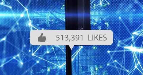 Virtual Likes Icon Over Futuristic Data Center