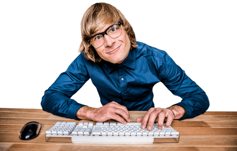 geeky hipster grimacing over keyboard on transparent background - Download Free Stock Videos Pikwizard.com
