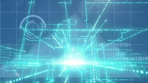 Futuristic Digital Data Network with Blue Light Beams