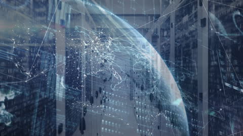 Digital Interface with Earth Hologram Over Data Center