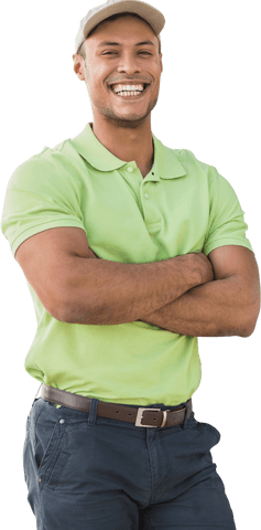 Smiling Man Standing With Arms Crossed in Green Polo Shirty Ital