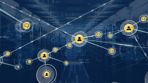 Interconnected Global Network Over Stylish Server Room Background