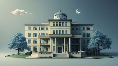 Majestic neoclassical building under moonlit sky