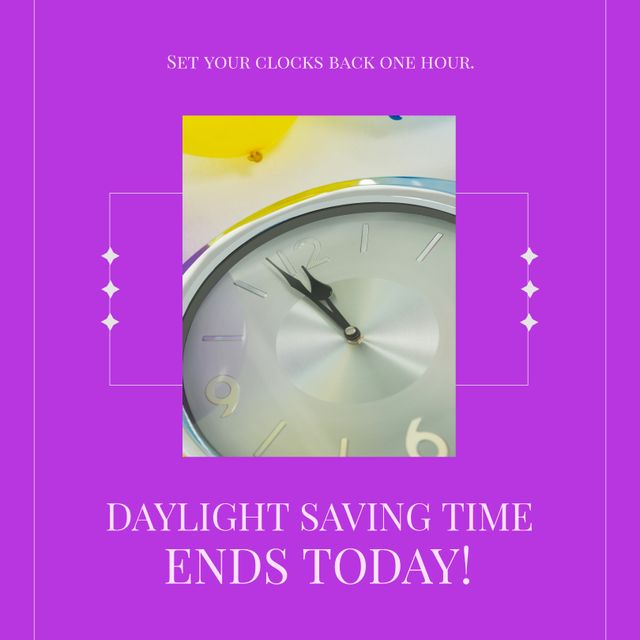 End of Daylight Saving Time Announcement with Clock on Purple Background - Download Free Stock Templates Pikwizard.com