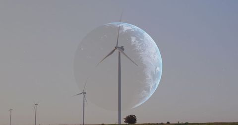 Wind Turbines Against Large Moon Background Sustainable Energy Theme - Download Free Stock Images Pikwizard.com