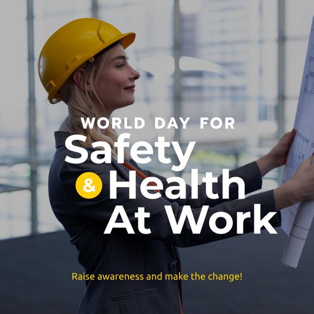 Caucasian Female Architect Celebrating World Day for Safety and Health at Work - Download Free Stock Templates Pikwizard.com