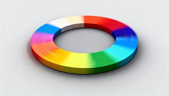 Brushed metallic rainbow color wheel ring torus with central hole on neutral background