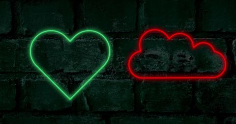 Neon Heart and Cloud Signs on Brick Wall - Download Free Stock Images Pikwizard.com