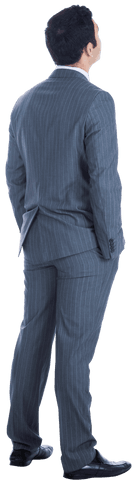 Businessman In Pinstripe Suit Looking Up On Transparent Background