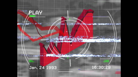 Glitchy Red Graph on Vintage Data Display
