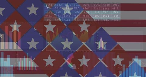 USA Flag with Data Overlay Depicting Business and Economy