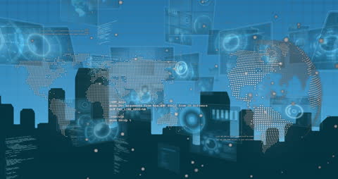 Global Data Processing Technology Over Urban Landscape