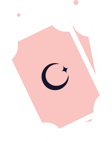 Floating pastel fantasy cards with transparent background