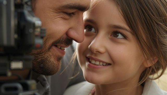 Closeup father and daughter sharing warm smile and eye contact, intimate family bonding