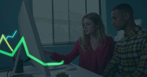 Team Collaborating on Analytics with Chart Display