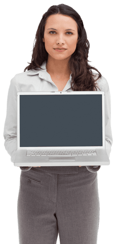 businesswoman showing transparent laptop display isolated background - Download Free Stock Videos Pikwizard.com
