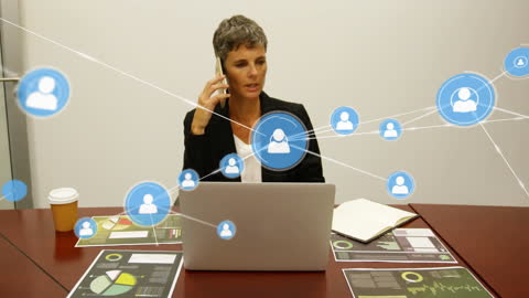 Businesswoman Connecting via Smartphone in Modern Office