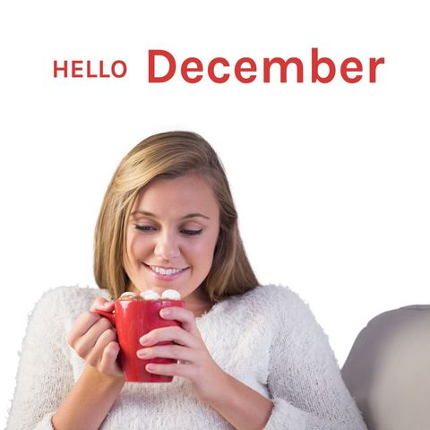 Happy Woman Welcoming December with Hot Chocolate