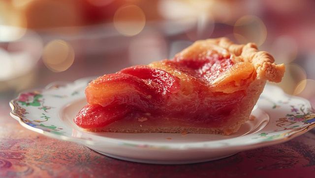 Fruit Tart Slice on Elegant Floral Porcelain Plate