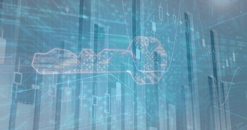 Futuristic Cybersecurity Interface with Digital Key and Data Charts