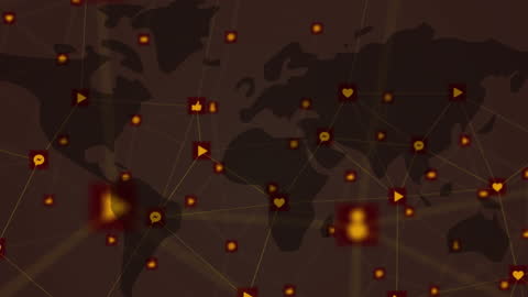 Digital Networking World Map with Communication Icons