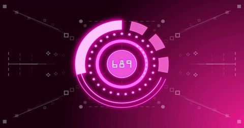 Neon Futuristic HUD Interface With Pulsing Circular Gauge And Numeric Readout 689